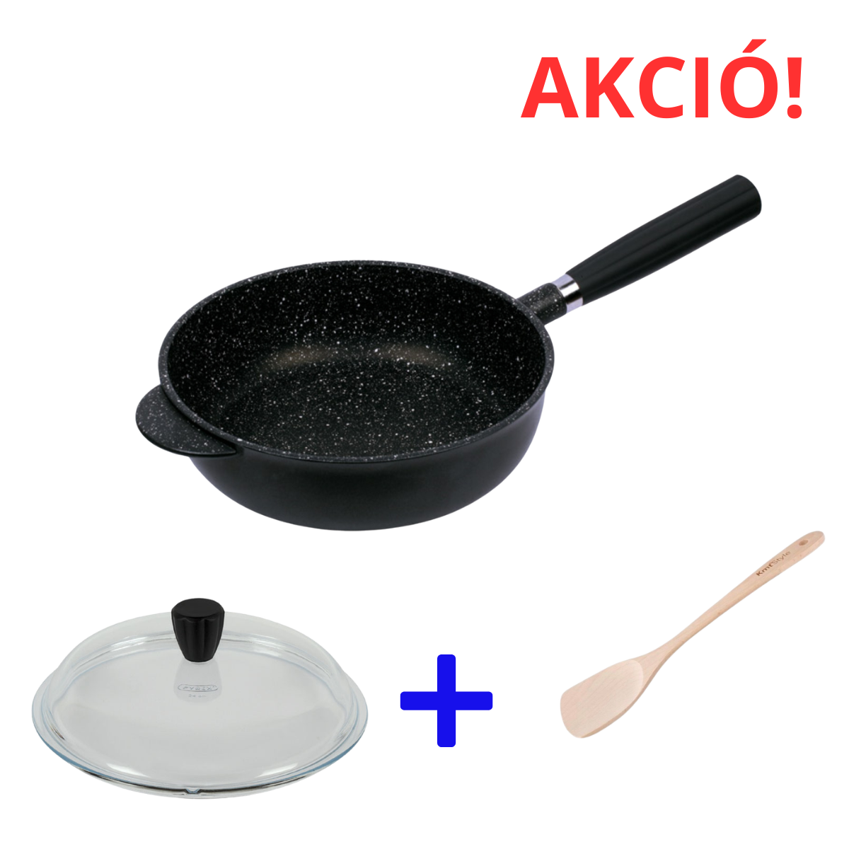 Olasz Vacsora Csomag: Prémium Indukciós Gránit Mély Serpenyő 28 cm + AJÁNDÉK Üvegfedő és Bükkfa Lapát