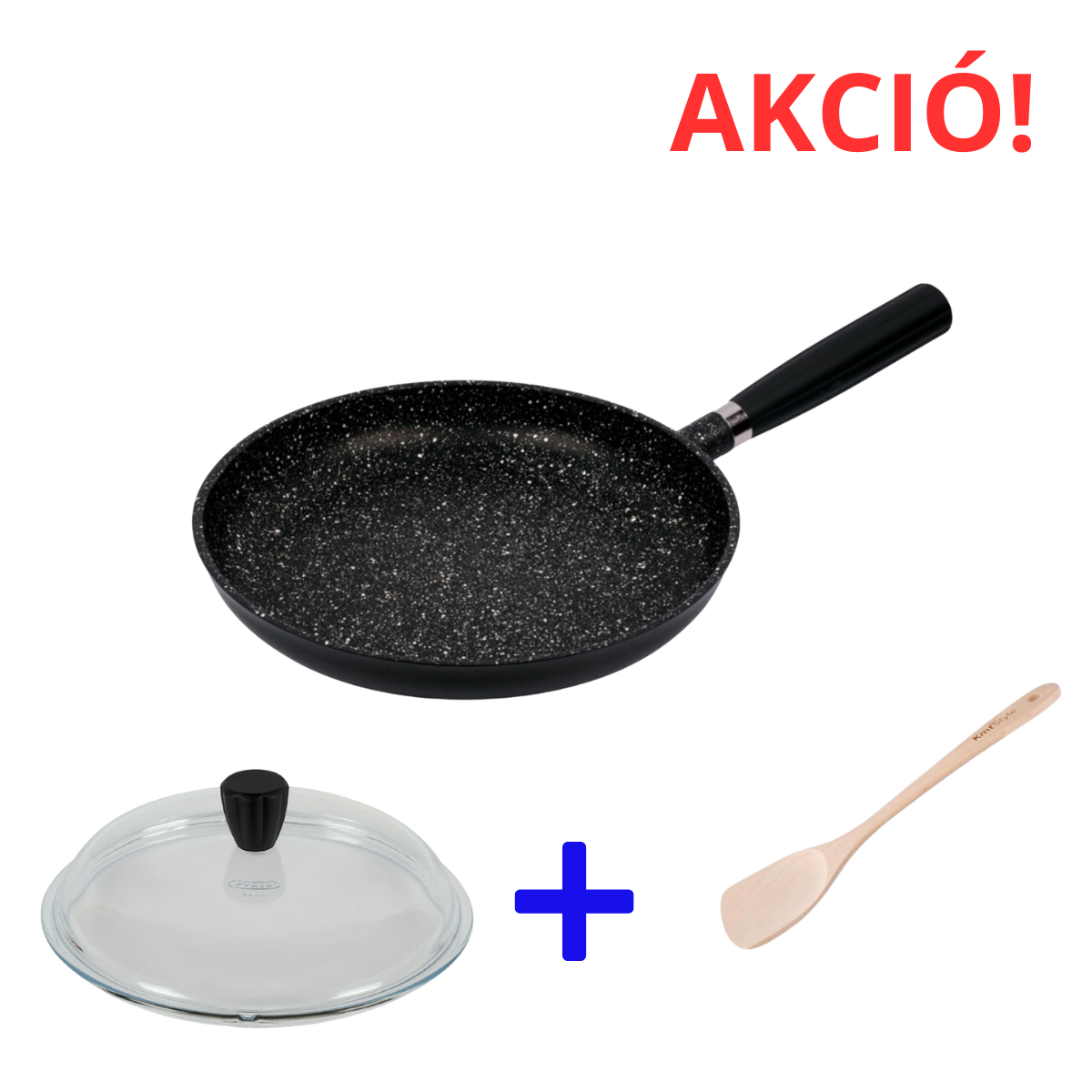 Olasz Vacsora Csomag: Prémium Gránit Serpenyő 28 cm + AJÁNDÉK Üvegfedő és Bükkfa Lapát